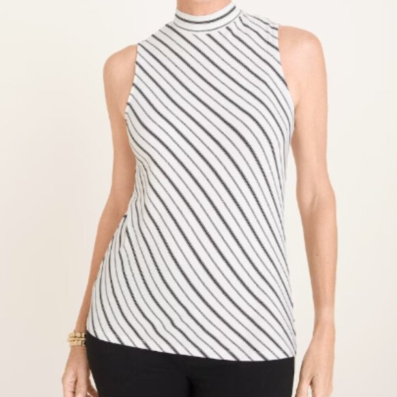 Chico's Striped Mock Neck Tank Top Sz 2 (L/12) #1T - Picture 1 of 9